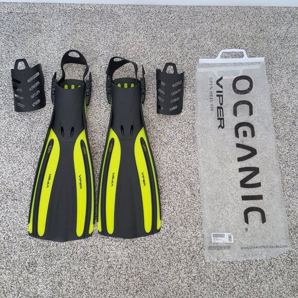 NEW Oceanic Viper OH Fins Open Heel Scuba Diving Snorkeling Yellow Black Adjust - Picture 1 of 8